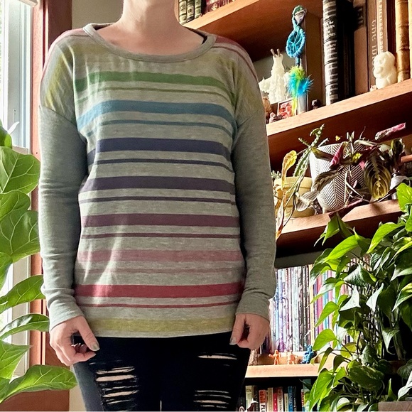 Striped Long Sleeve Sweater Top in rainbow gradient - Picture 1 of 11